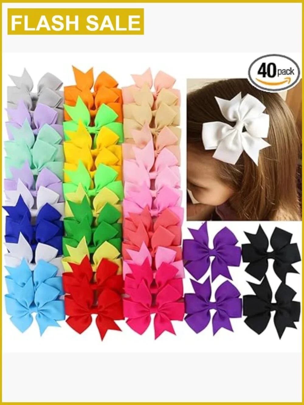 40 Grosgrain Ribbon Pinwheel Hair Bows Alligator Clips for Girls